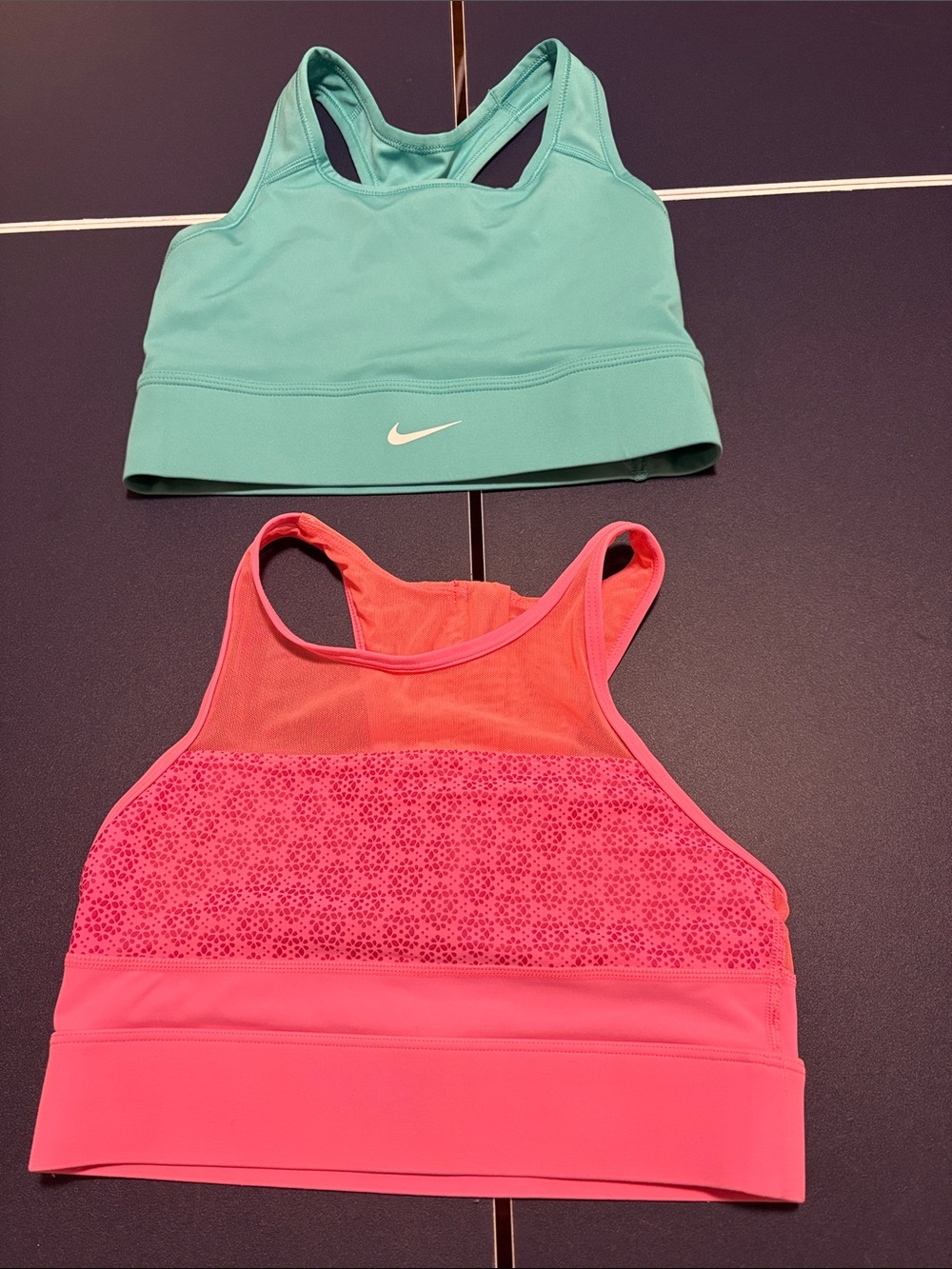 Nike Teal Racerback & Zyia Coral Pink High-Neck Sports Bras size small